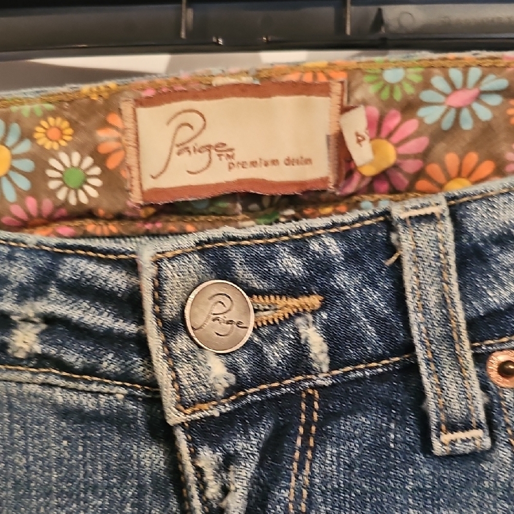PAIGE Blue Boot Cut Denim with Faded Details - Picture 4 of 11